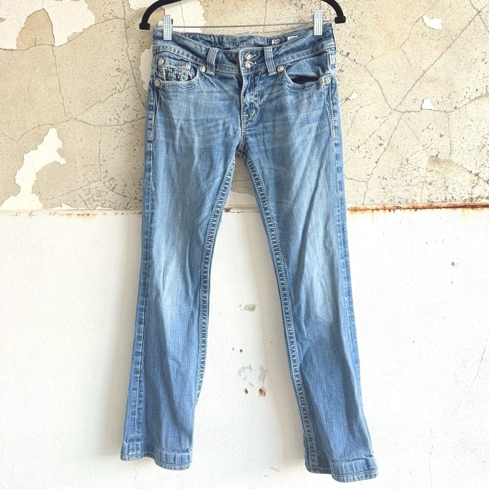 Y2K Miss Me Bootcut Jeans Lowrise Rhinestone Embellished Glam Western Cowgirl 29